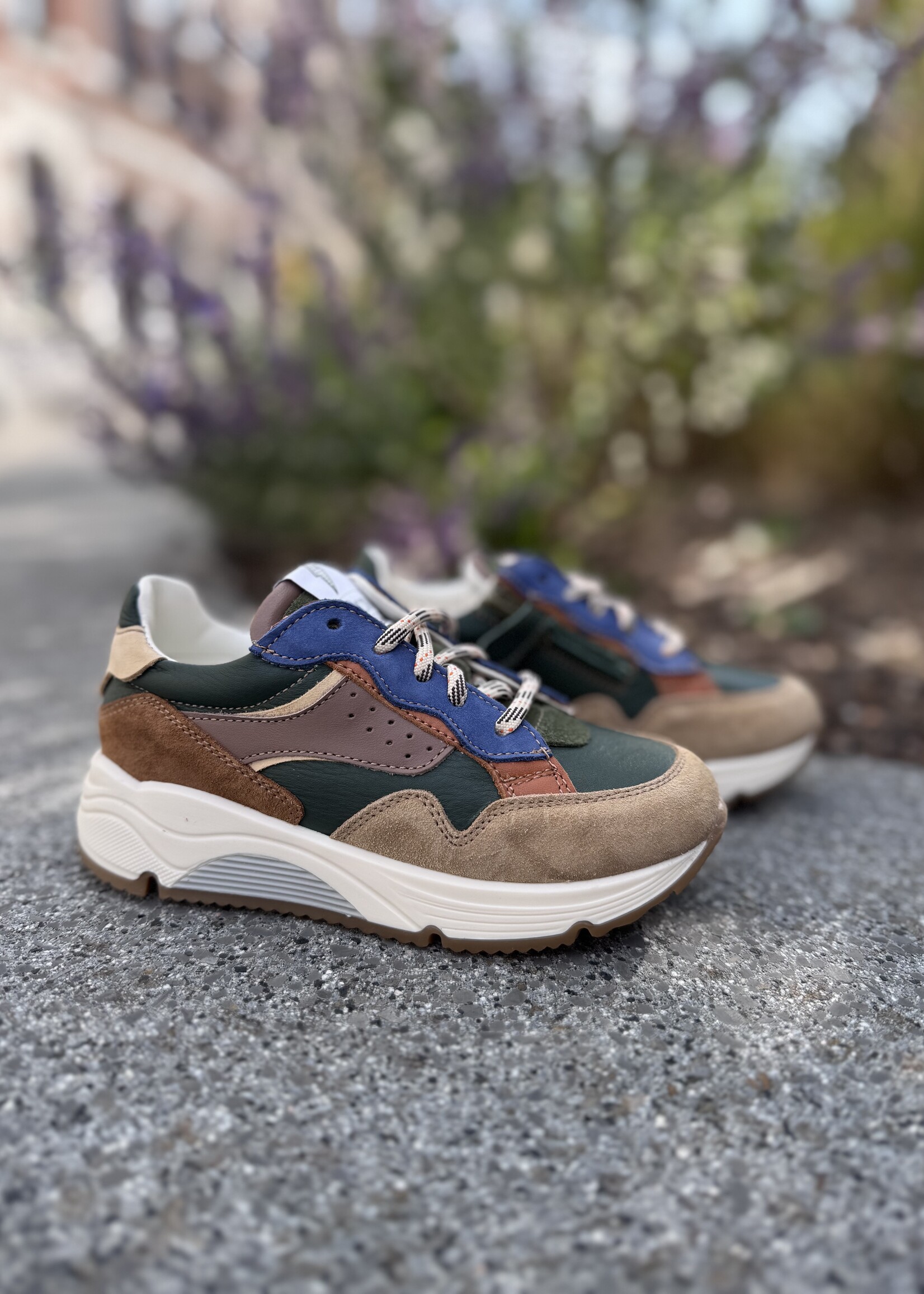 Ocra D365 sneaker groen blauw cognac