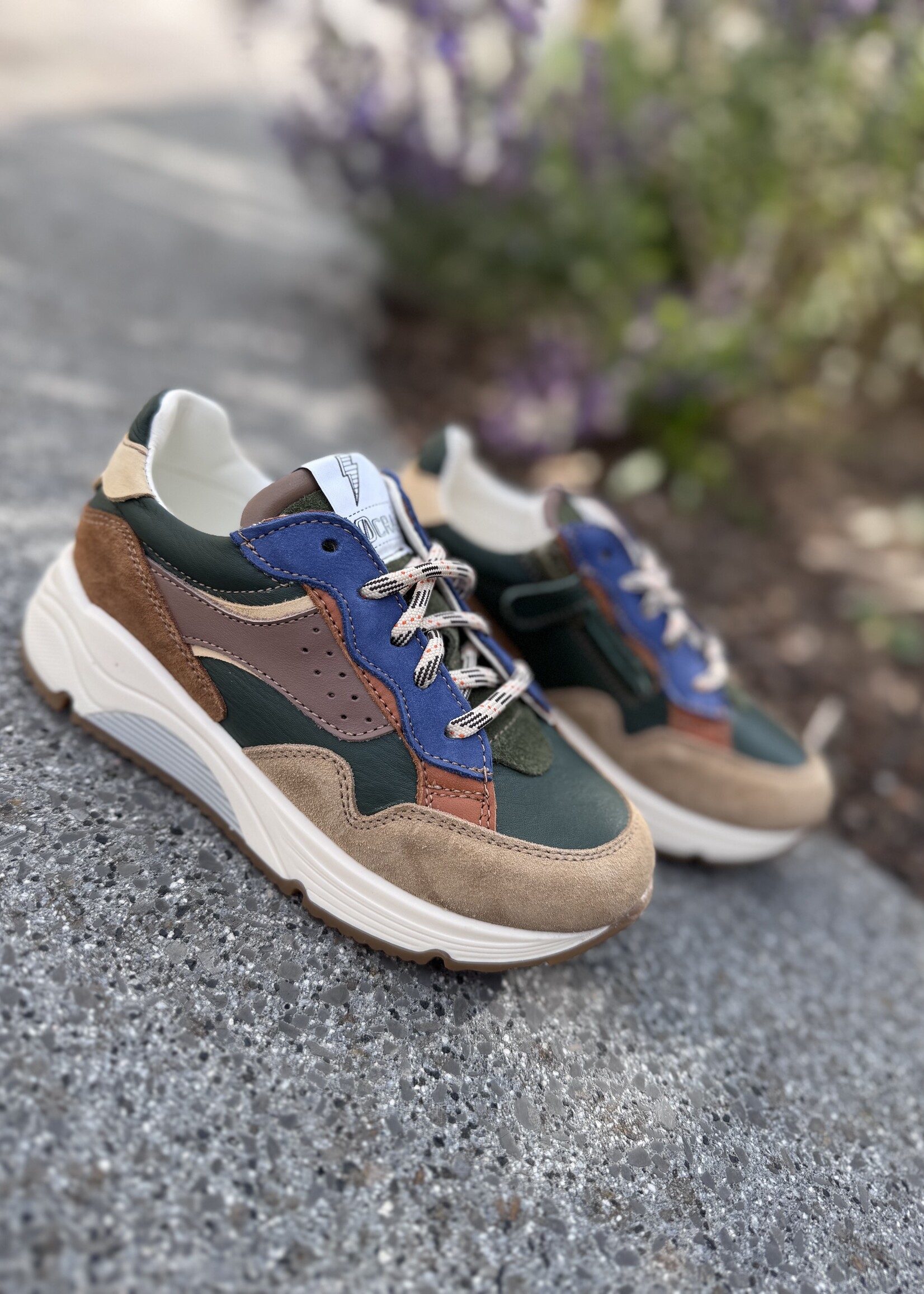 Ocra D365 sneaker groen blauw cognac