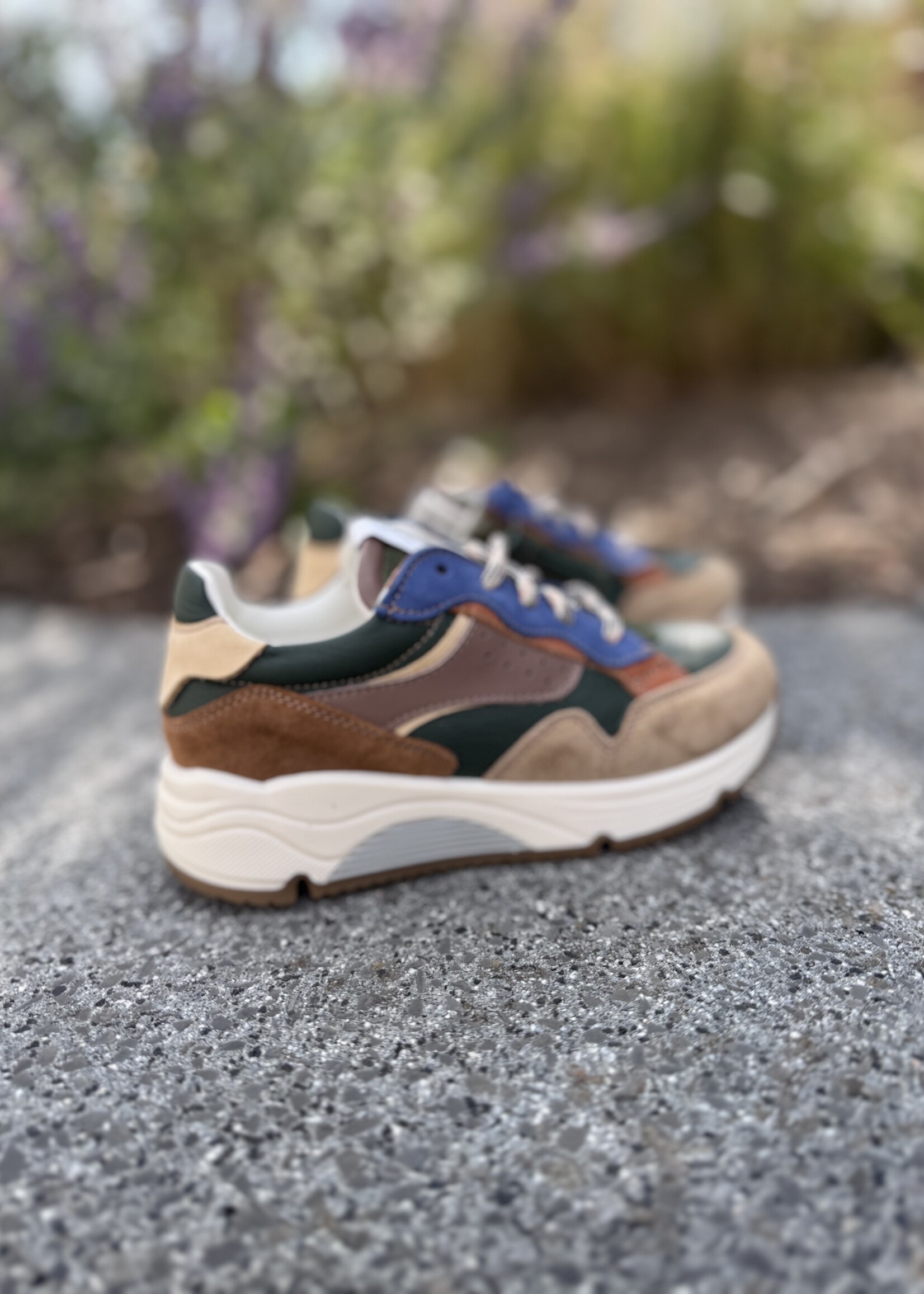 Ocra D365 sneaker groen blauw cognac