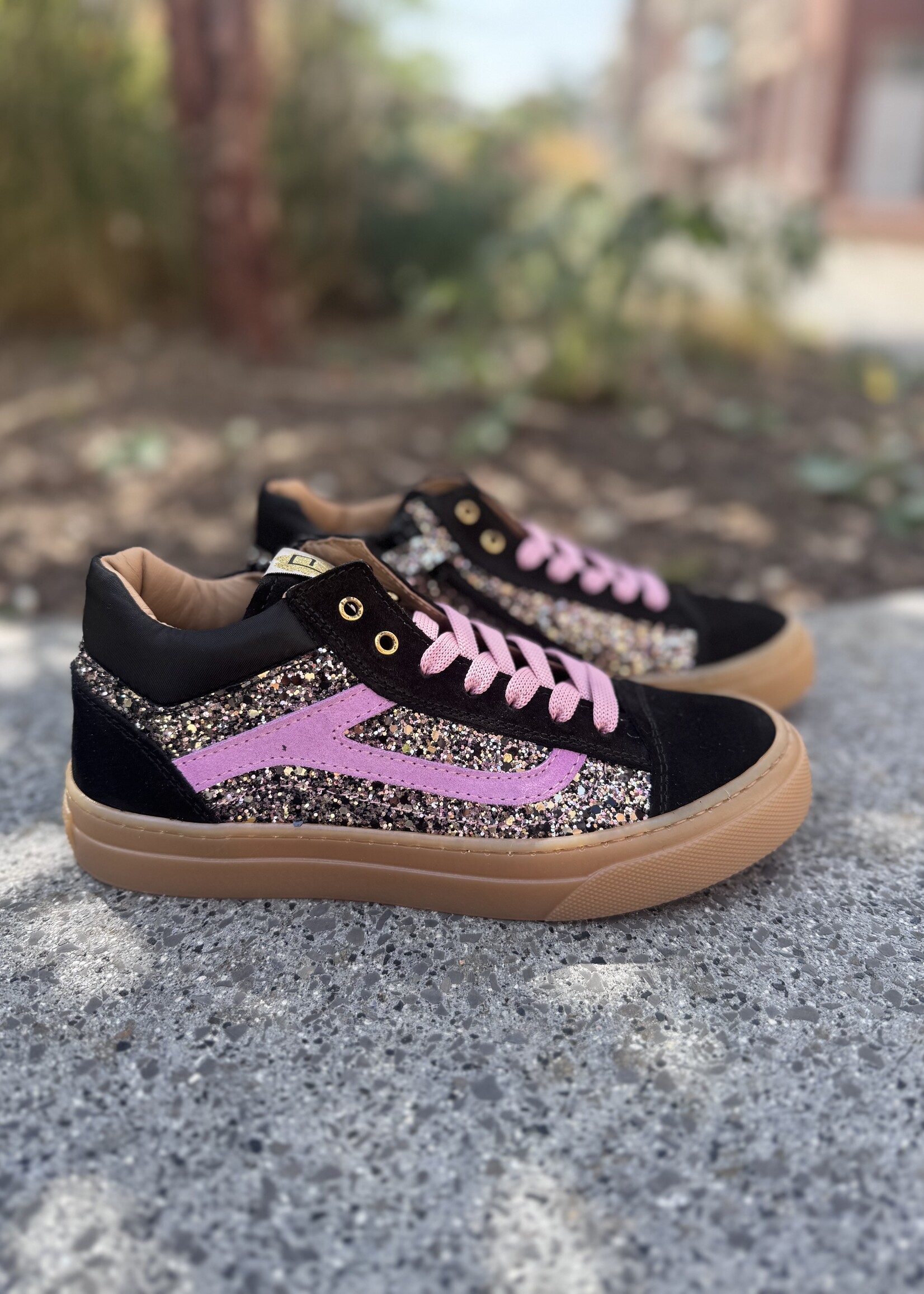 6624 mid sneaker nero glitter roze