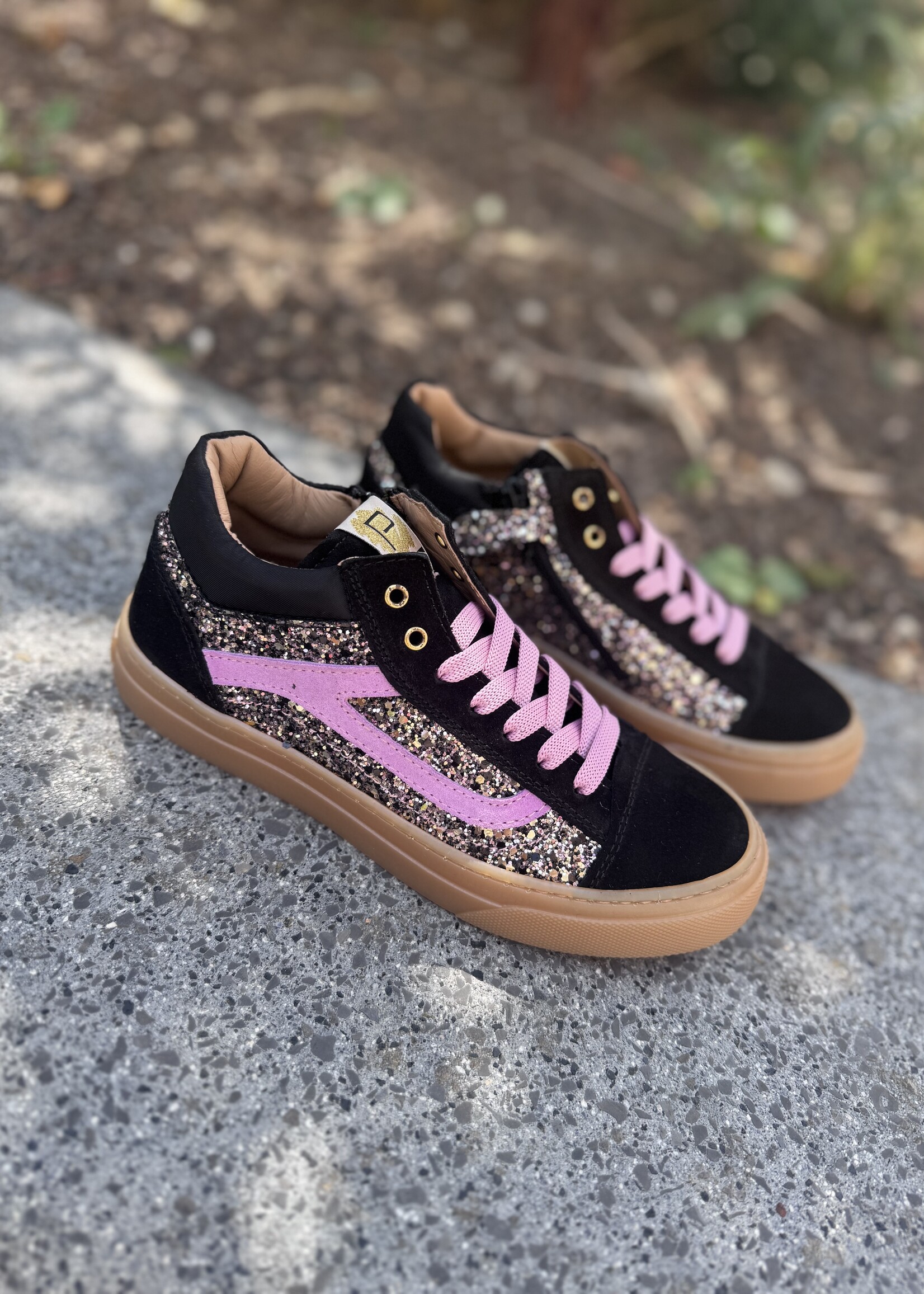 6624 mid sneaker nero glitter roze