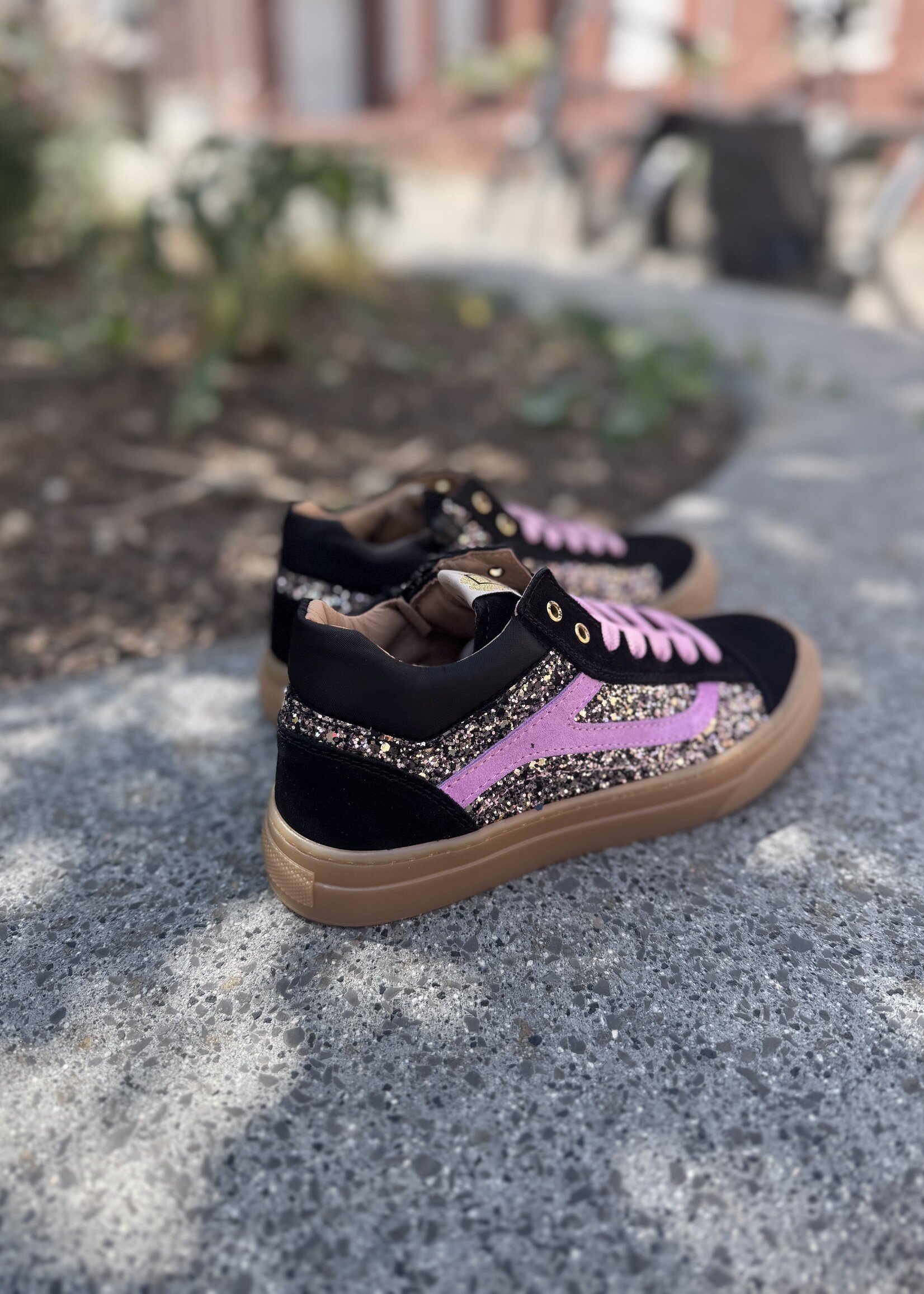 6624 mid sneaker nero glitter roze