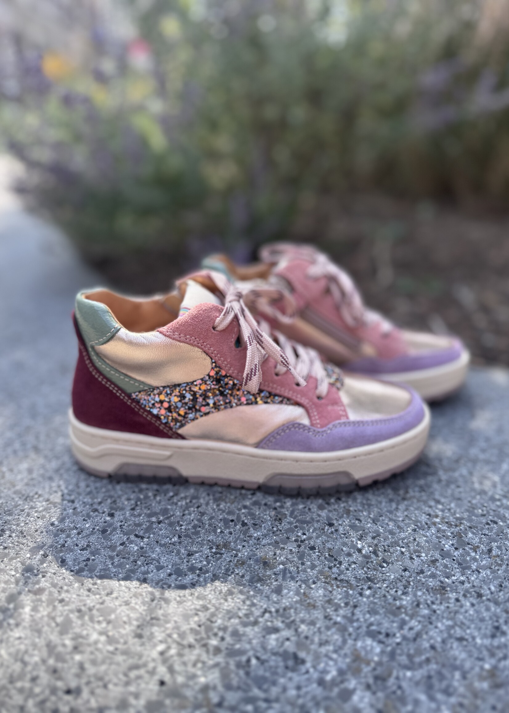 Romagnoli 7384 mid sneaker roze bordeaux glitter