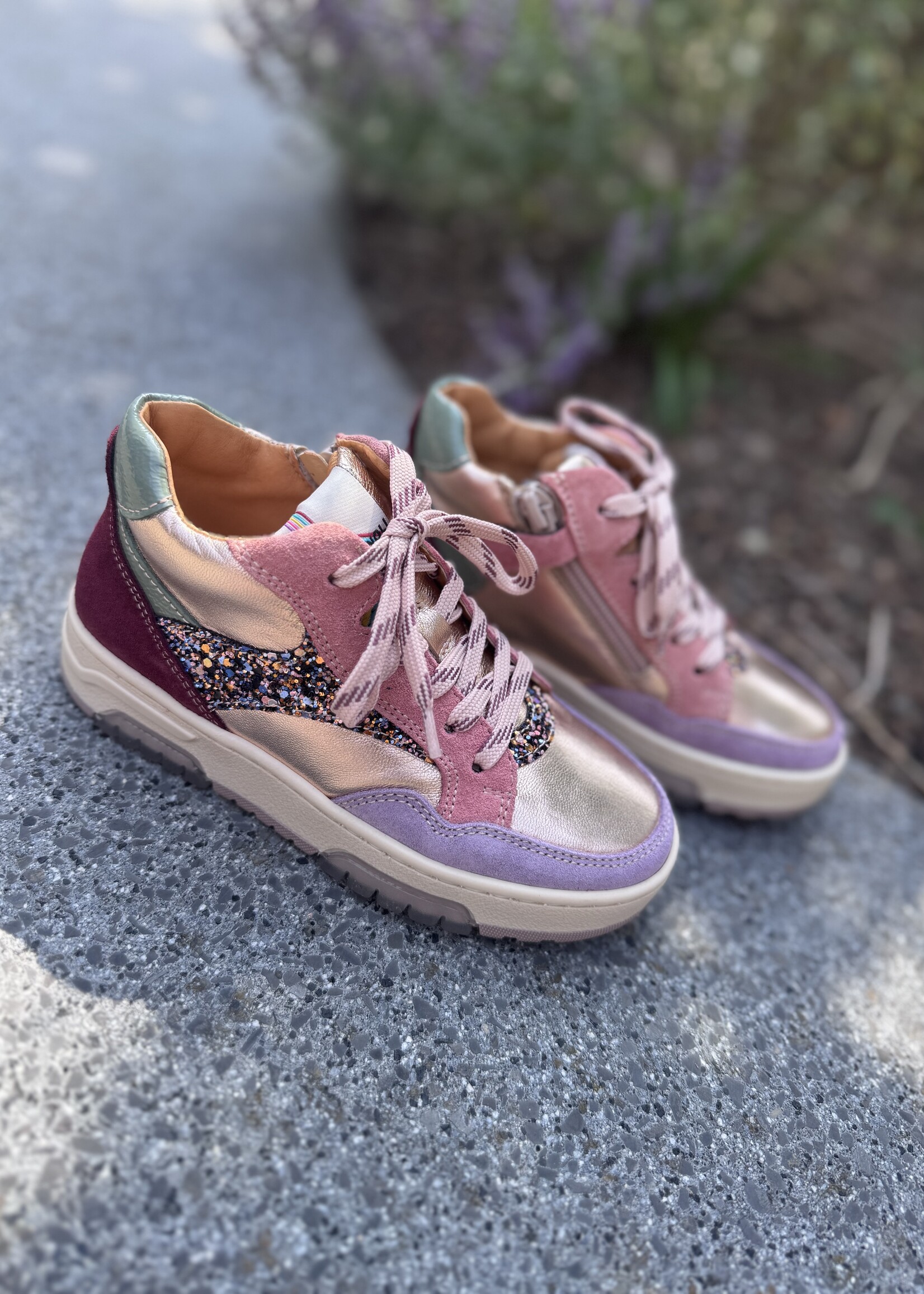 Romagnoli 7384 mid sneaker roze bordeaux glitter