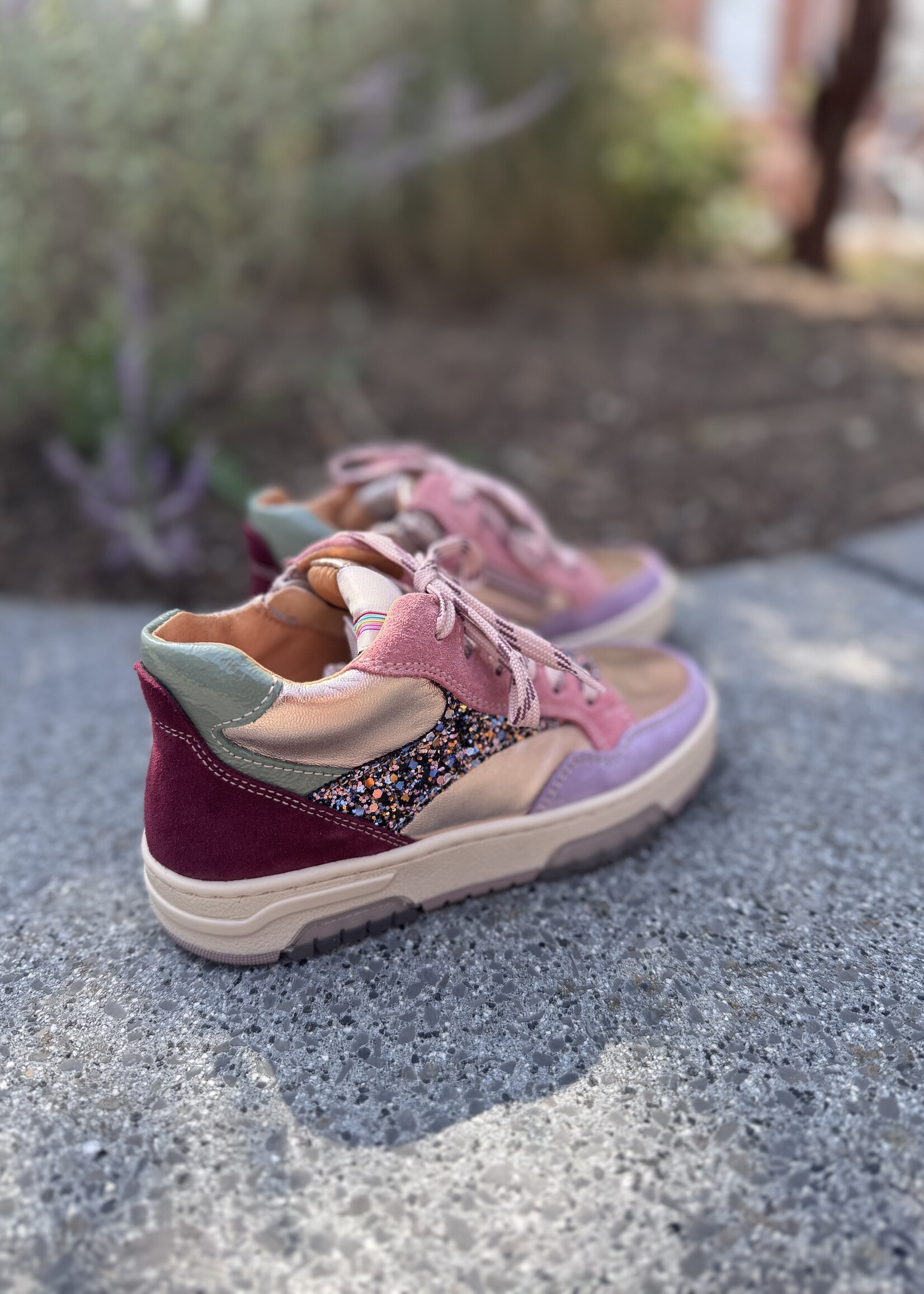 Romagnoli 7384 mid sneaker roze bordeaux glitter