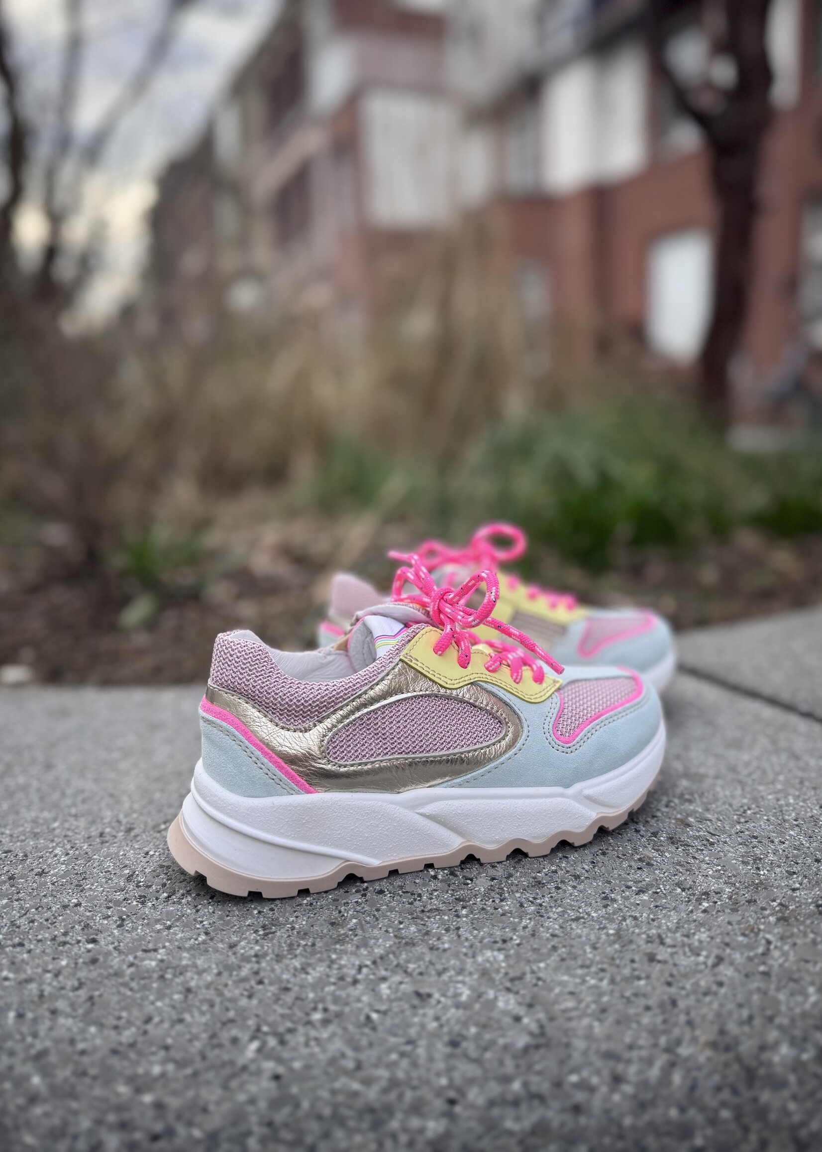 Romagnoli 8637 runner blauw roze geel