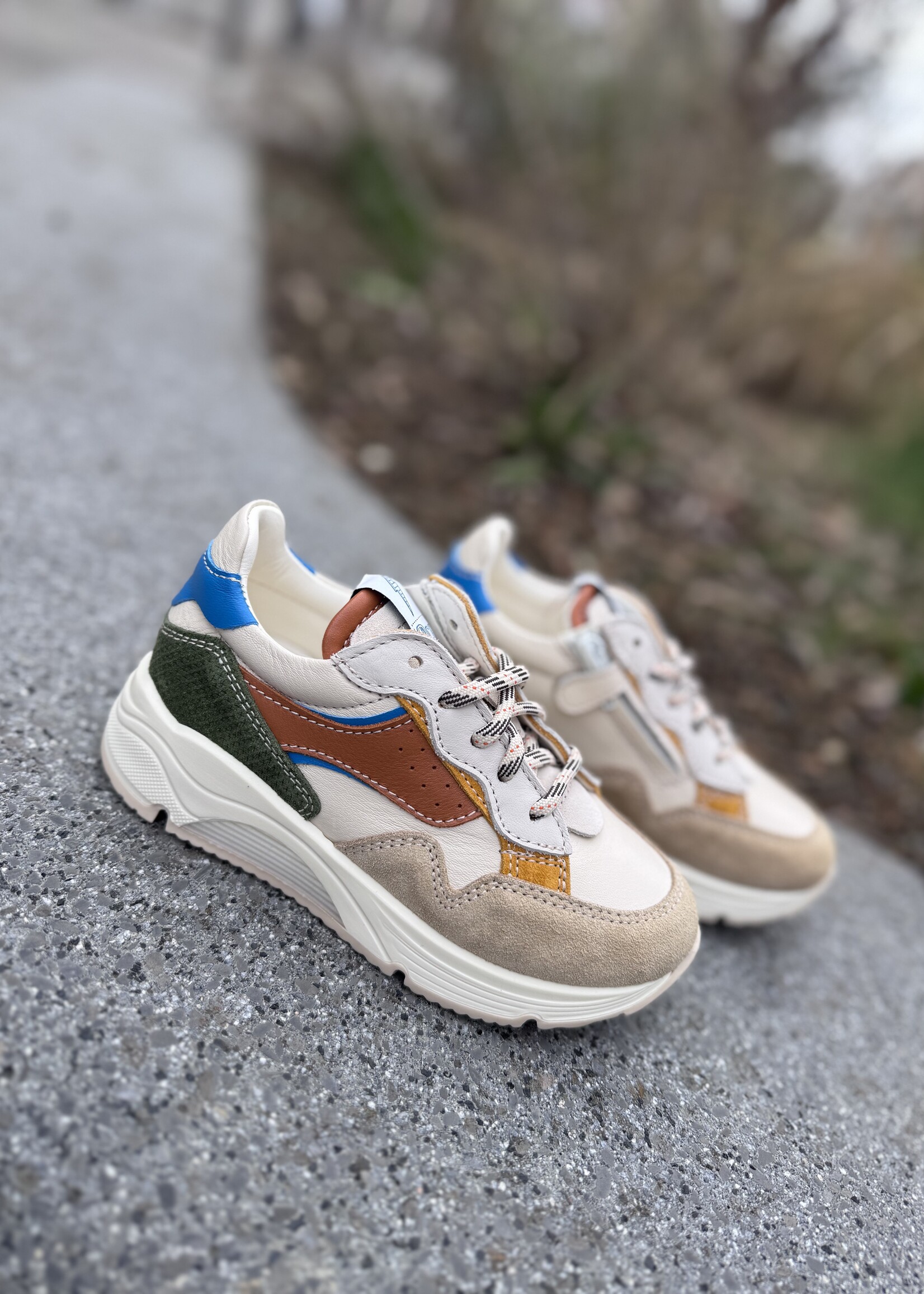 Ocra D365/13 sneaker cappuccino milk cuoio azul