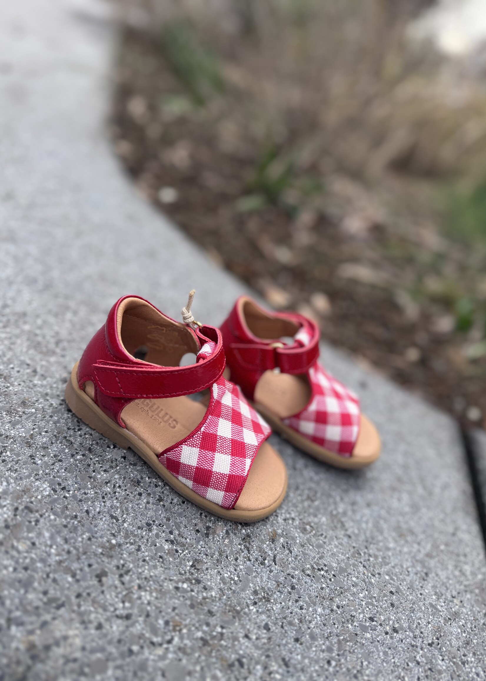 Angulus open toe sandal with check detail red