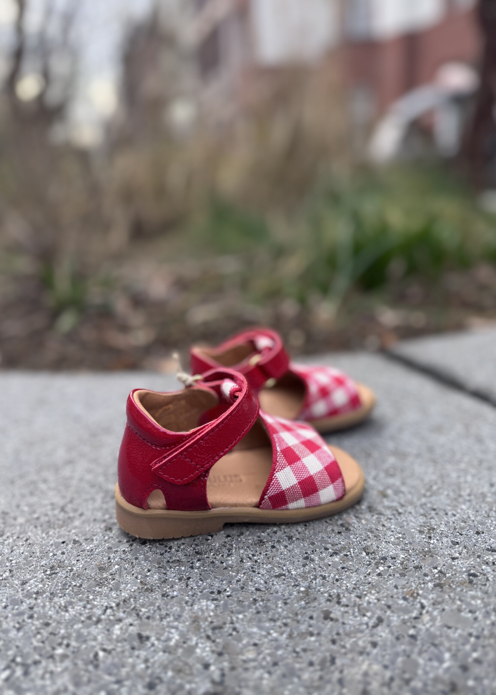 Angulus open toe sandal with check detail red