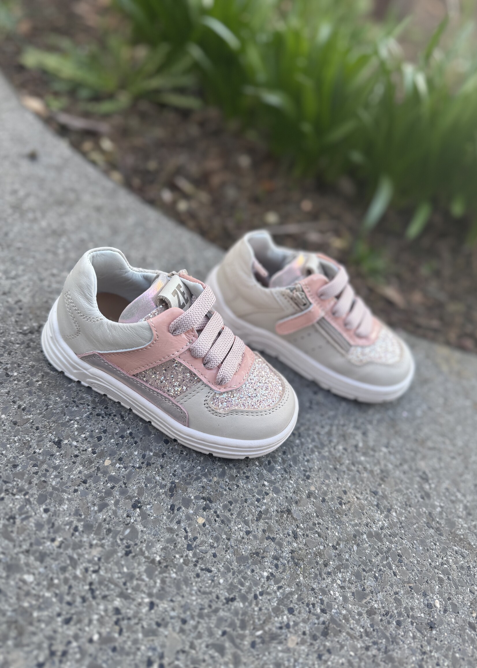Zedo sneaker beige goud glitter roze