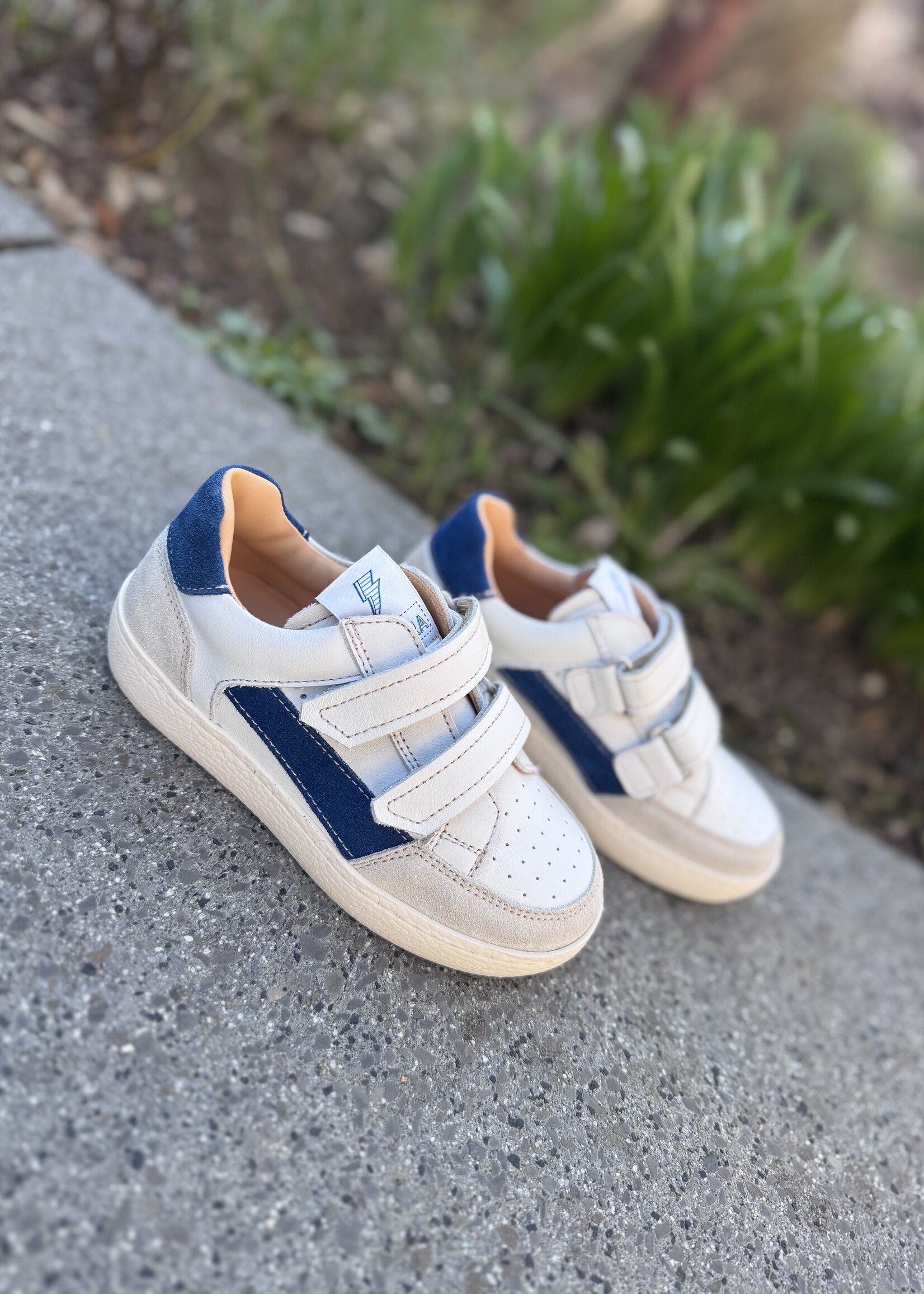 Ocra 975 sneaker off white blauw velcro