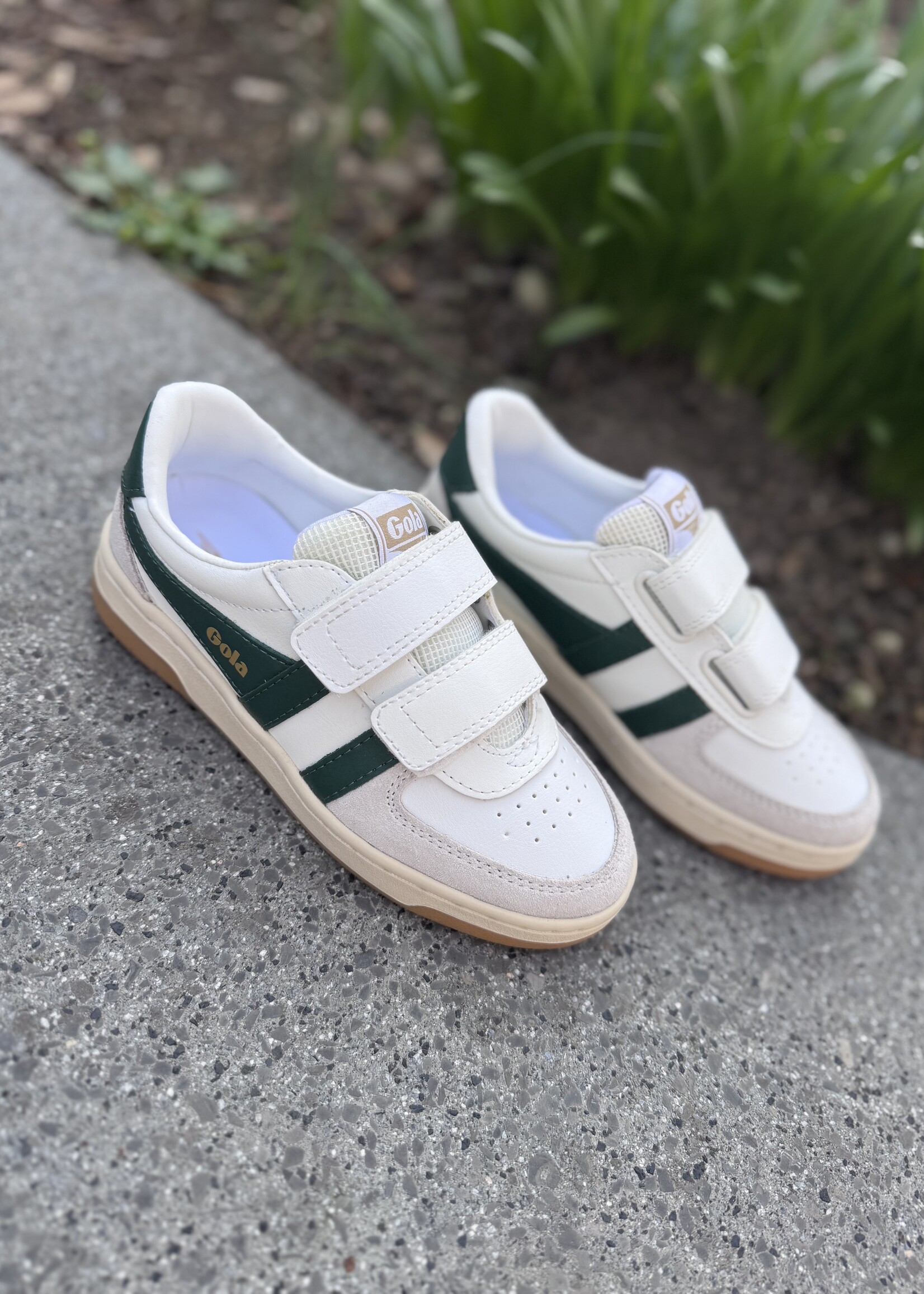 Gola hawk strap trainer white dark green