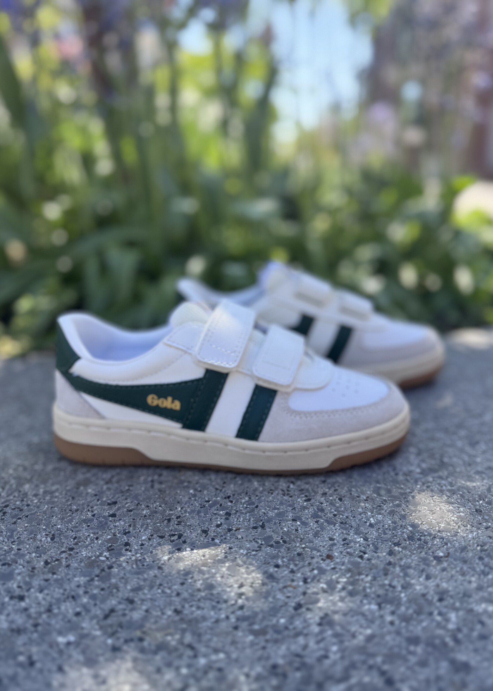 Gola hawk strap trainer white dark green