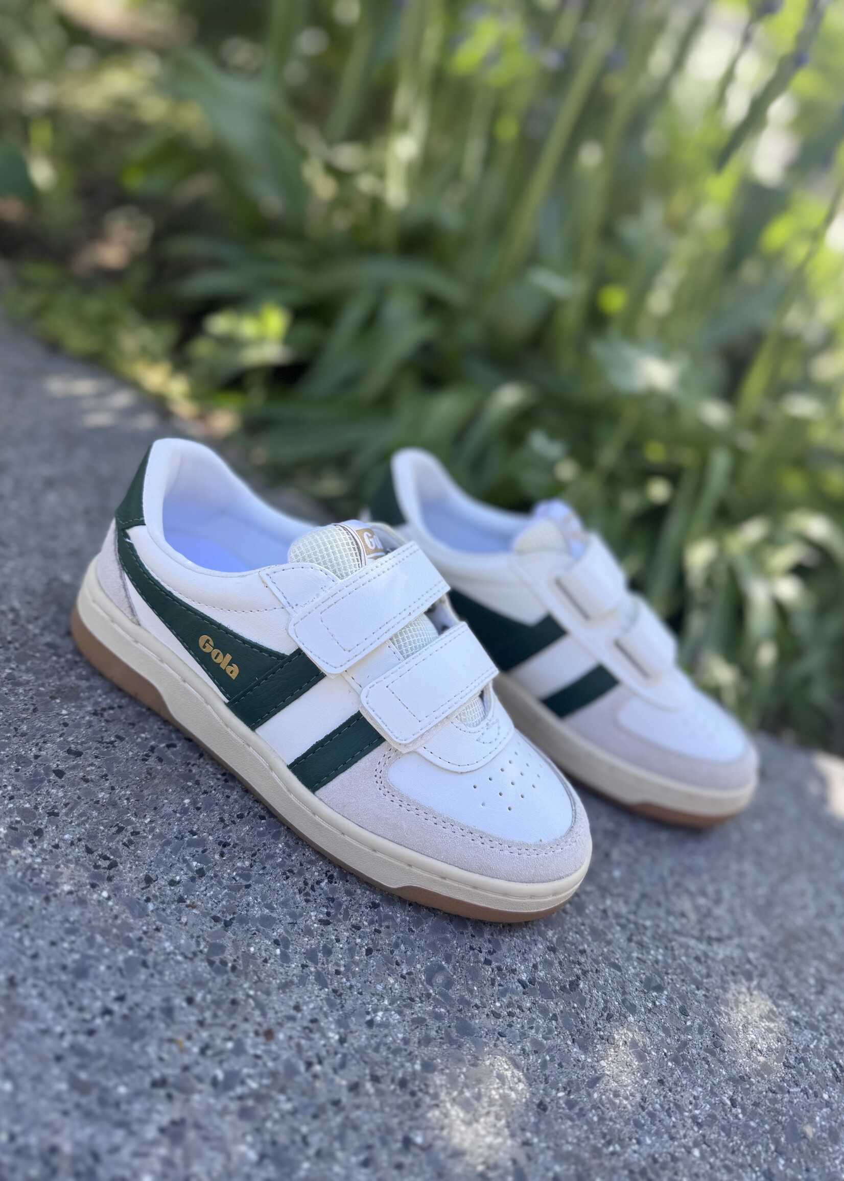 Gola hawk strap trainer white dark green