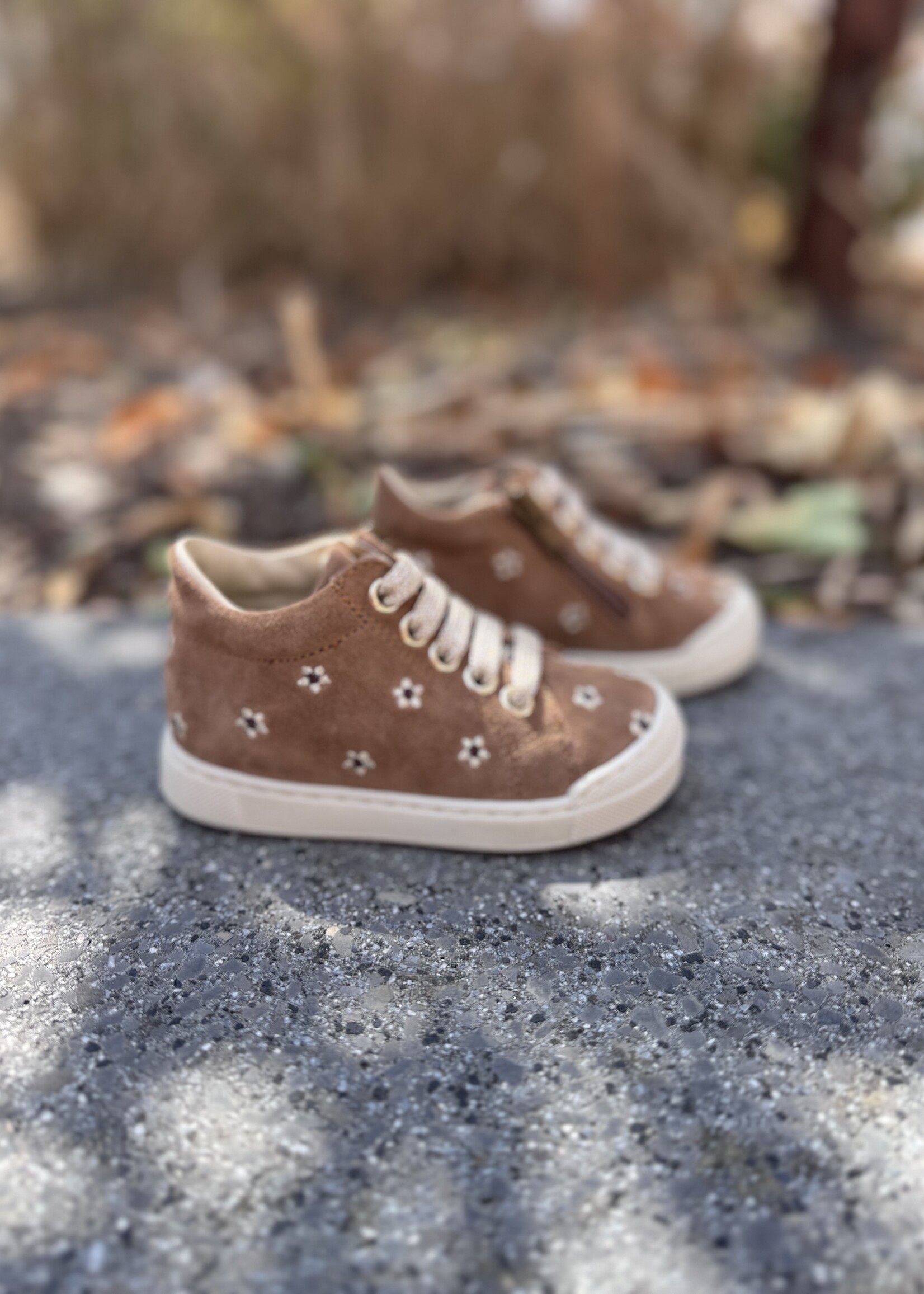 Falcotto snopes zip embr daisies suede brown