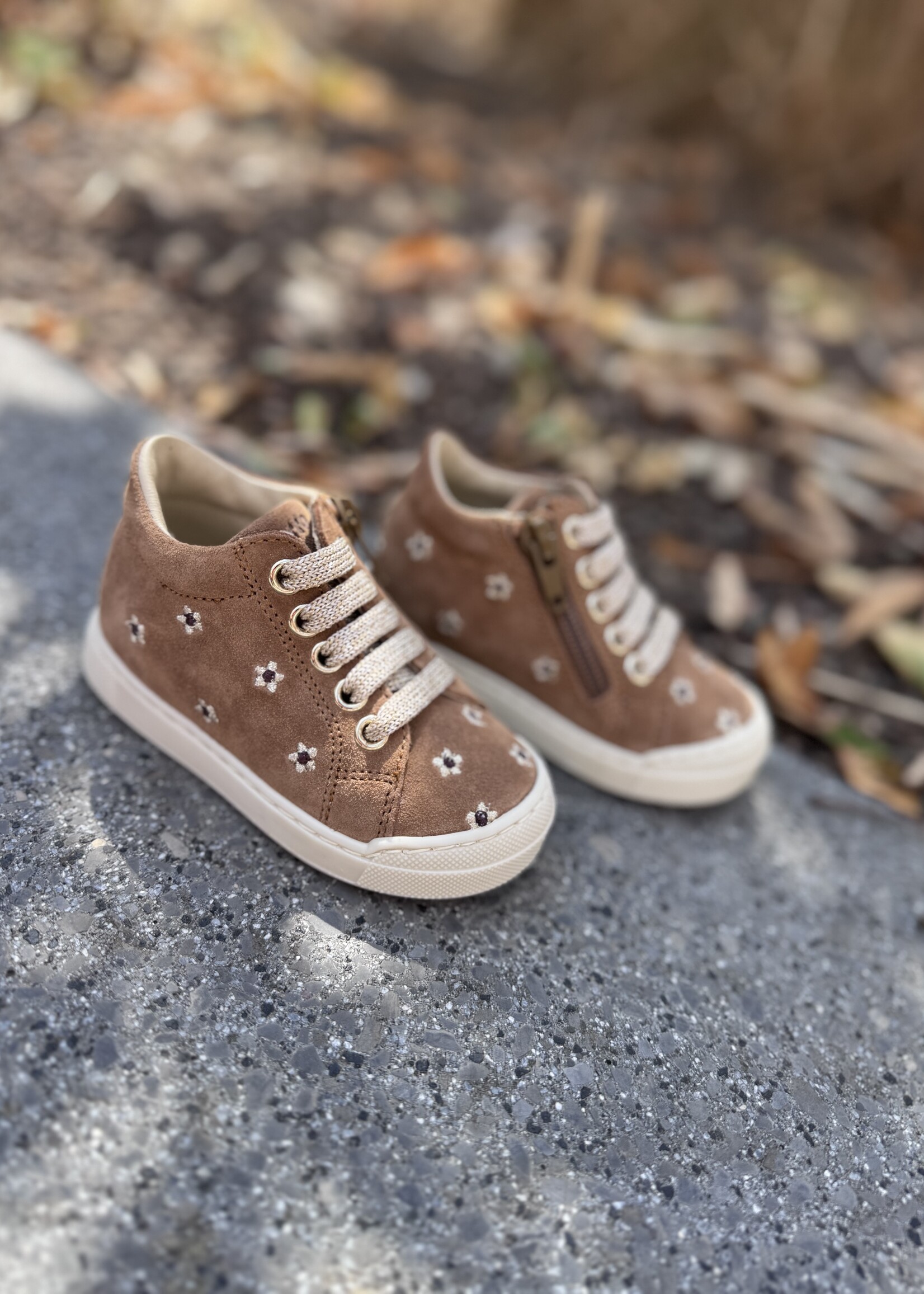 Falcotto snopes zip embr daisies suede brown