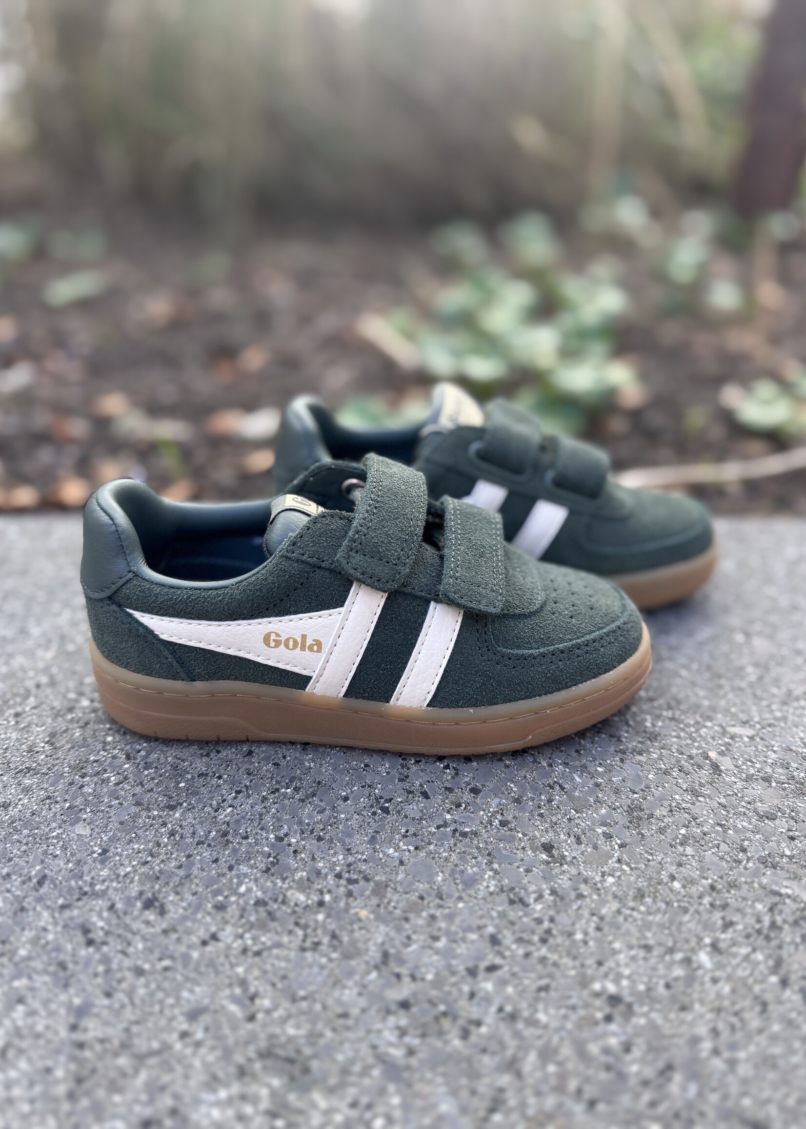Gola Hawk suede strap trainer dark khaki/offwhite/gum