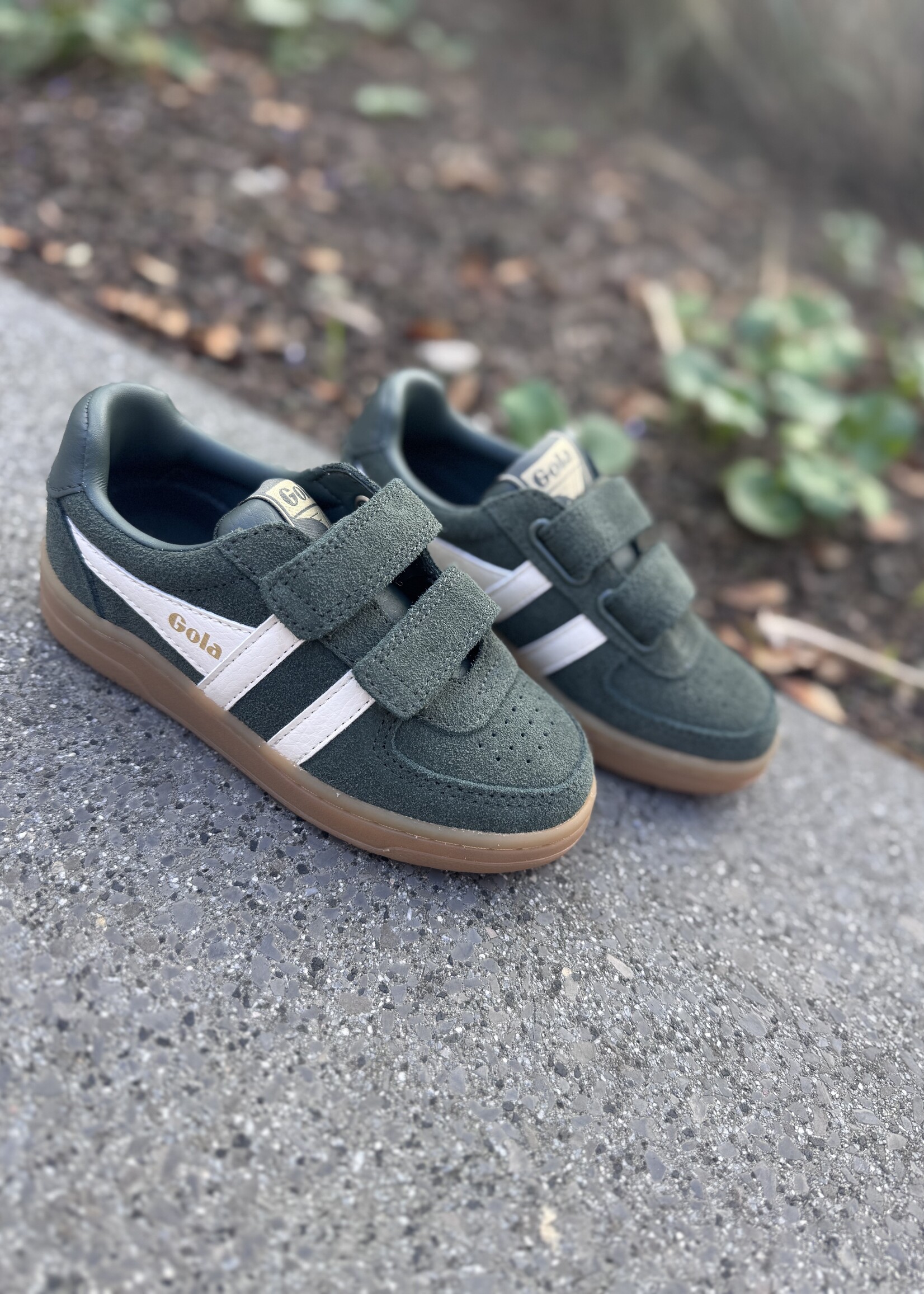 Gola Hawk suede strap trainer dark khaki/offwhite/gum