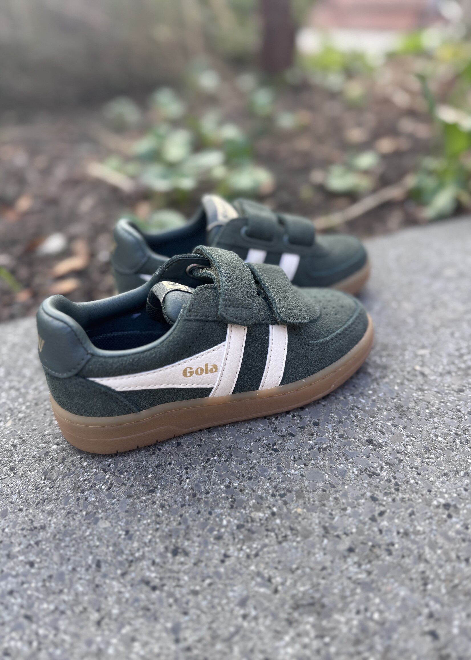 Gola Hawk suede strap trainer dark khaki/offwhite/gum