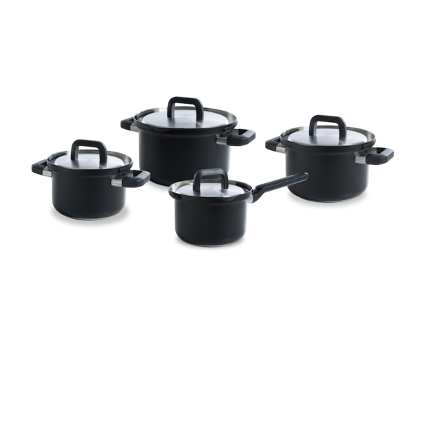 BK BK Flow Cool Black Kookpannenset- 4 delig - RVS - Veilig afgietsysteem