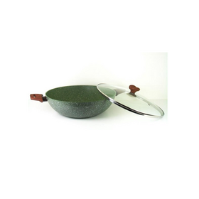 TVS Natura TVS Natura Induction Wokpan -  Wadjan 32 cm  - met glazen deksel - Plantaardige VEGAN antikleef coating - PFAS vrij