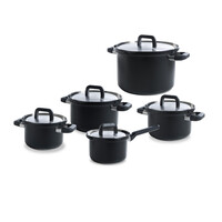 Flow Cool Black pannenset- 5 delig - RVS deksels - Veilig afgietsysteem