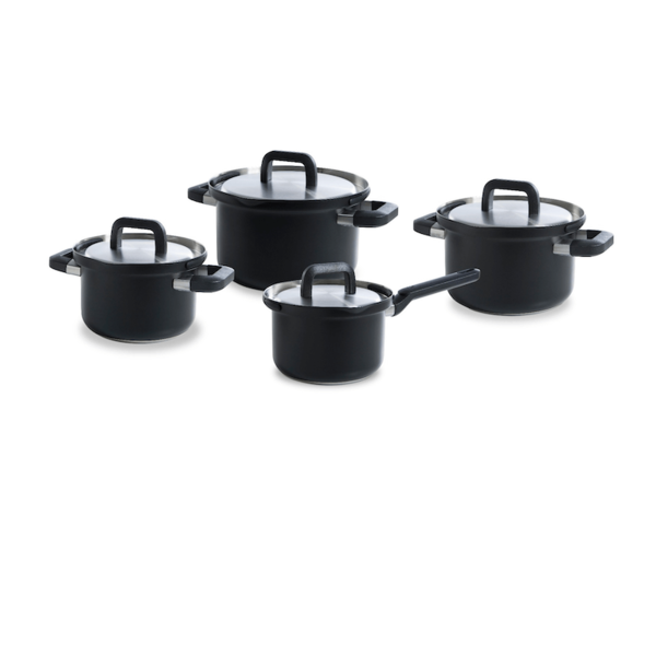 BK Cookware BK Flow Cool Black Kookpannenset- 4 delig -  Veilig afgietsysteem  - Met glasdeksel