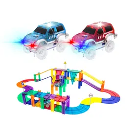 Picasso Tiles PicassoTiles  Magnetische Tegels Racebaan met LED-auto's 50 stuks
