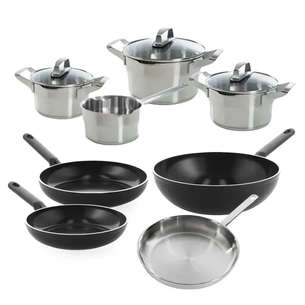 BK Cookware BK Premium+ Pannenset - 8 delig - RVS - Veilig afgietsysteem met gratis panbeschermers