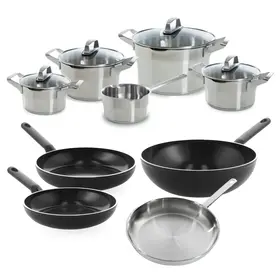 BK Cookware BK Premium+ Pannenset - 9 delig - RVS - Veilig afgietsysteem - Met gratis panbeschermerset