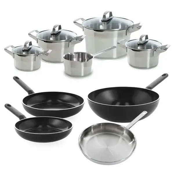 BK BK Premium+ Pannenset - 9 delig - RVS - Veilig afgietsysteem - Met gratis panbeschermerset