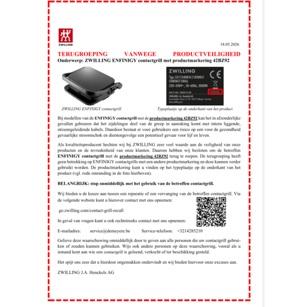 Zwilling Zwilling Enfinigy Contactgrill zwart