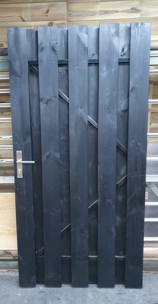 Tuindeur Zwart frame Zwarte planken 180 cm