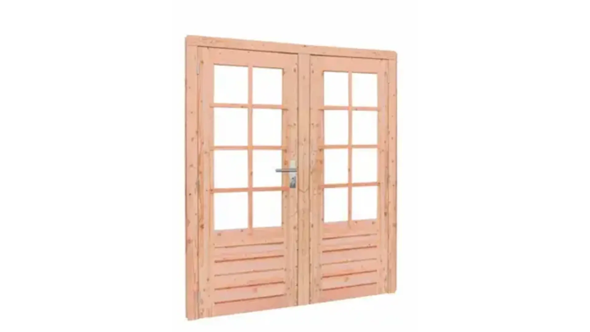 Dubbele deur Douglas hout buitenmaat 168x 201cm met glas en RVS deurbeslag 8 ruits