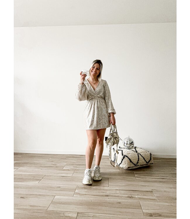 Short sequins dress beige