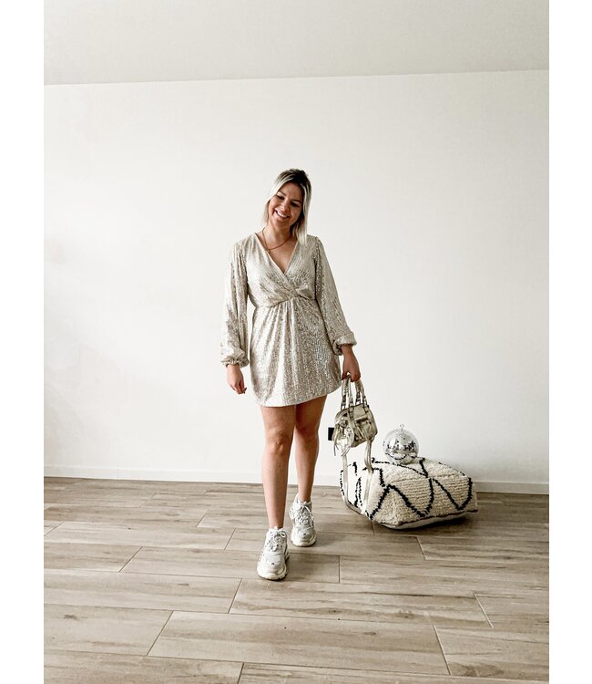 Short sequins dress beige