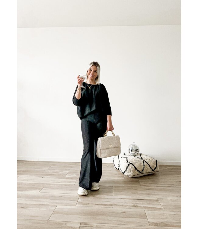 Flared lurex pants black