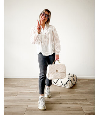 Lace circle blouse white