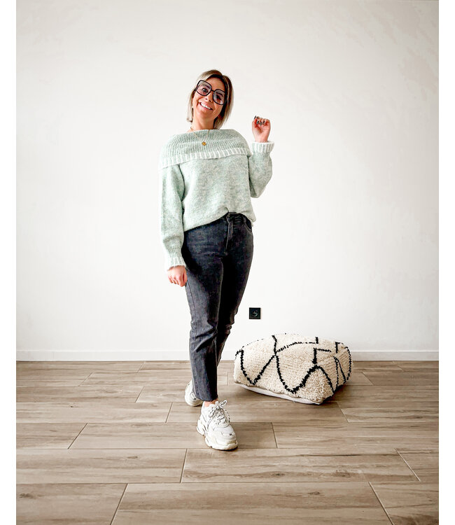Off shoulder knit mint/white