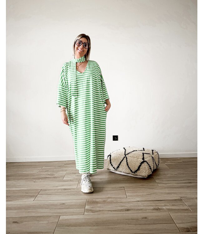 Oversized striped long dress green