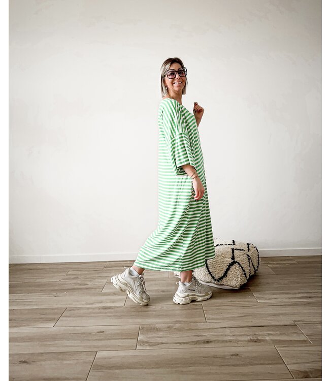 Oversized striped long dress green