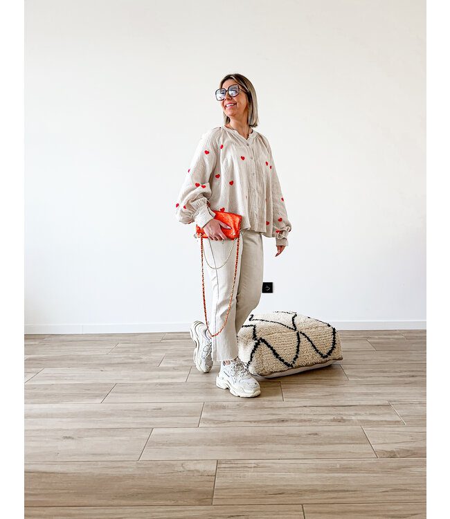 Tetra blouse little hearts beige