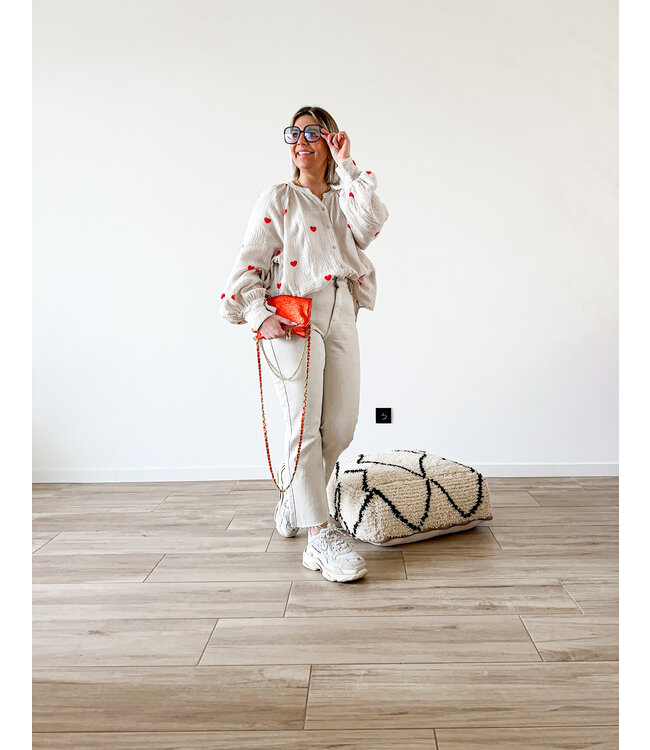 Tetra blouse little hearts beige