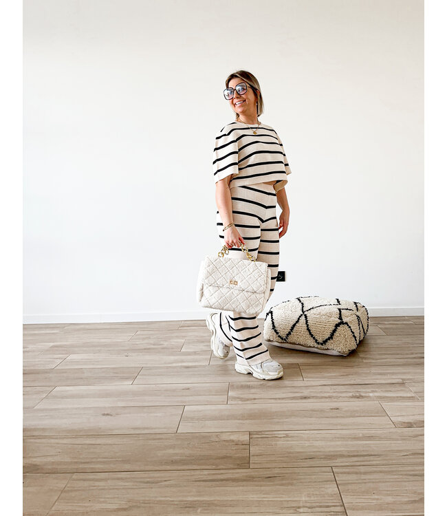 Striped pants beige/black
