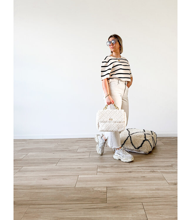 Striped top beige/black