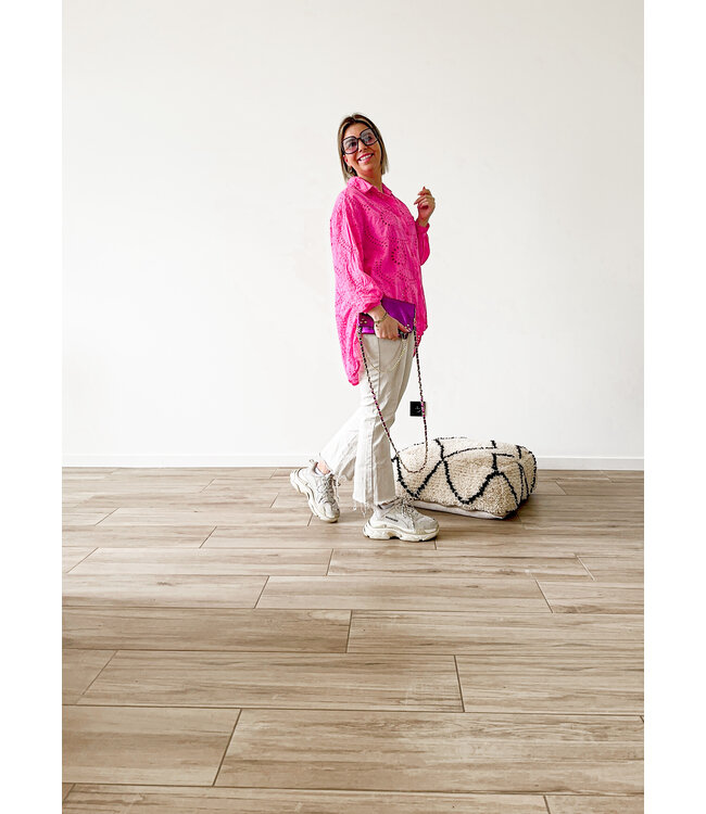 Oversized broderie blouse pink