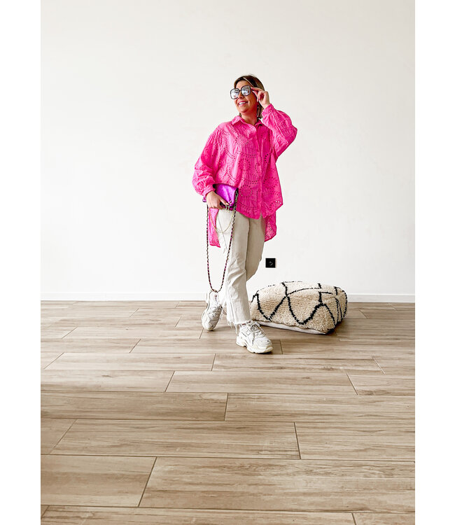 Oversized broderie blouse pink