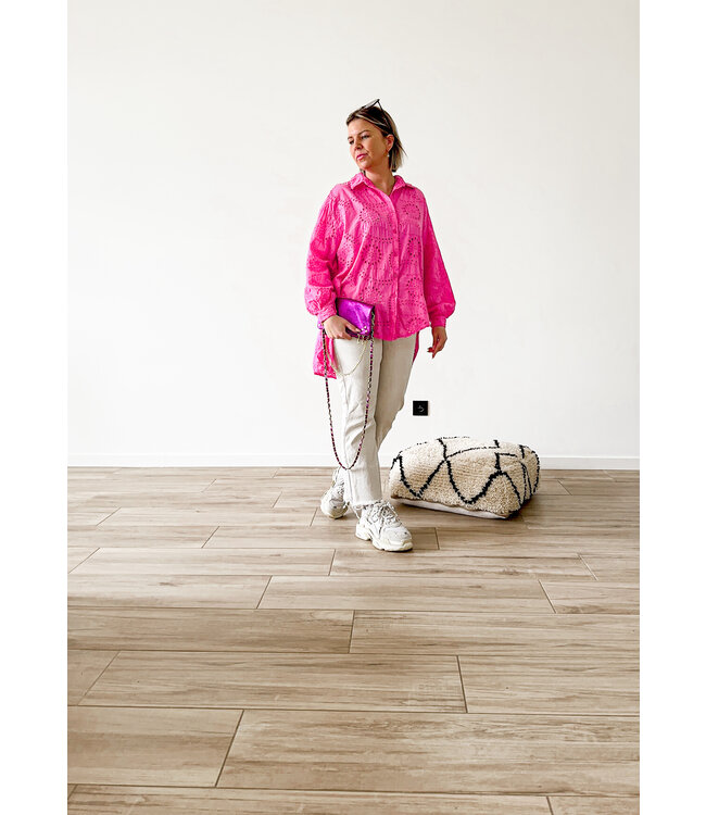 Oversized broderie blouse pink