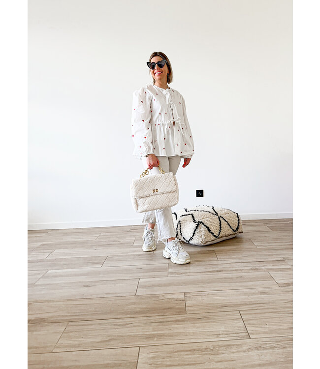 Cute white blouse little hearts