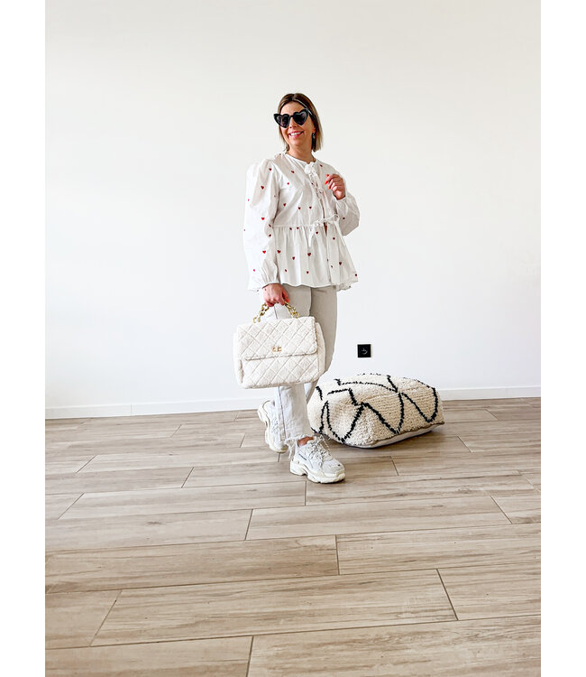 Cute white blouse little hearts